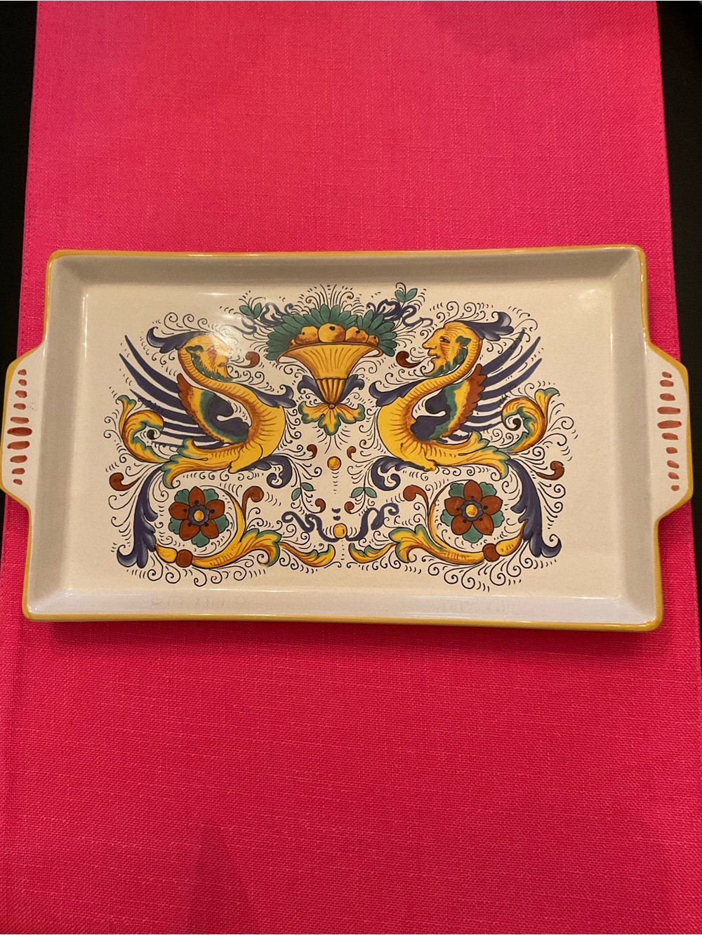 Deruta Hand-Painted Ceramic Serving Tray in Yellow and Blue